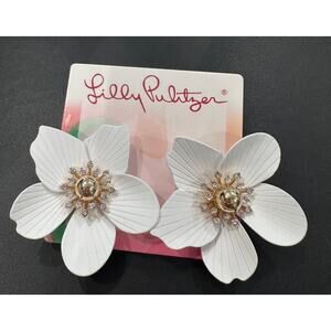 White Boho, Chunky, Lilly Pultzer Orchid Statement Earrings